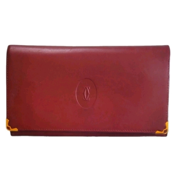 Cartier Handbags - RARE Cartier Vintage Bordeaux Burgundy Leather Designer Kisslock Wallet (EUC)
